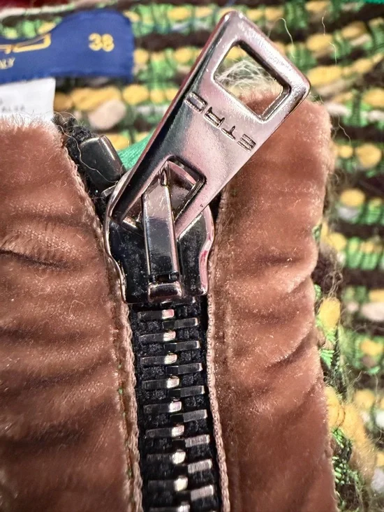 Etro Green Tweed Circle Skirt with Brown Side Panels - Picture 9 of 12